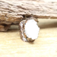 natural white quartz drusy antique copper adjustable ring raw crystal geode druzy open ring fashion jewelry dropshippingqc4154