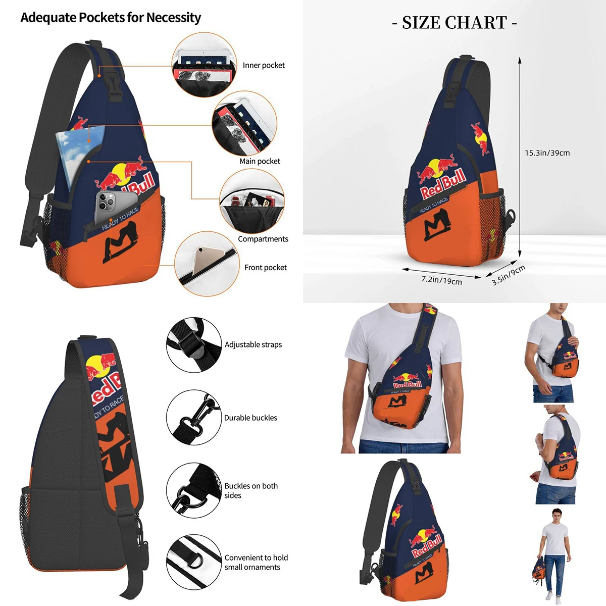 2023 Men Red Double-bull Chest Bag Accessories Motorcycle Motor Crossbody Strap Bags Popular Extreme Sports Lover Dumpling Bags