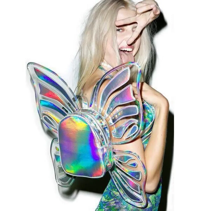 2023 Summer New Women's Harajuku Style Laser Iridescent Butterfly Wings Backpack Korean Fashion Creative Girls Party Bag