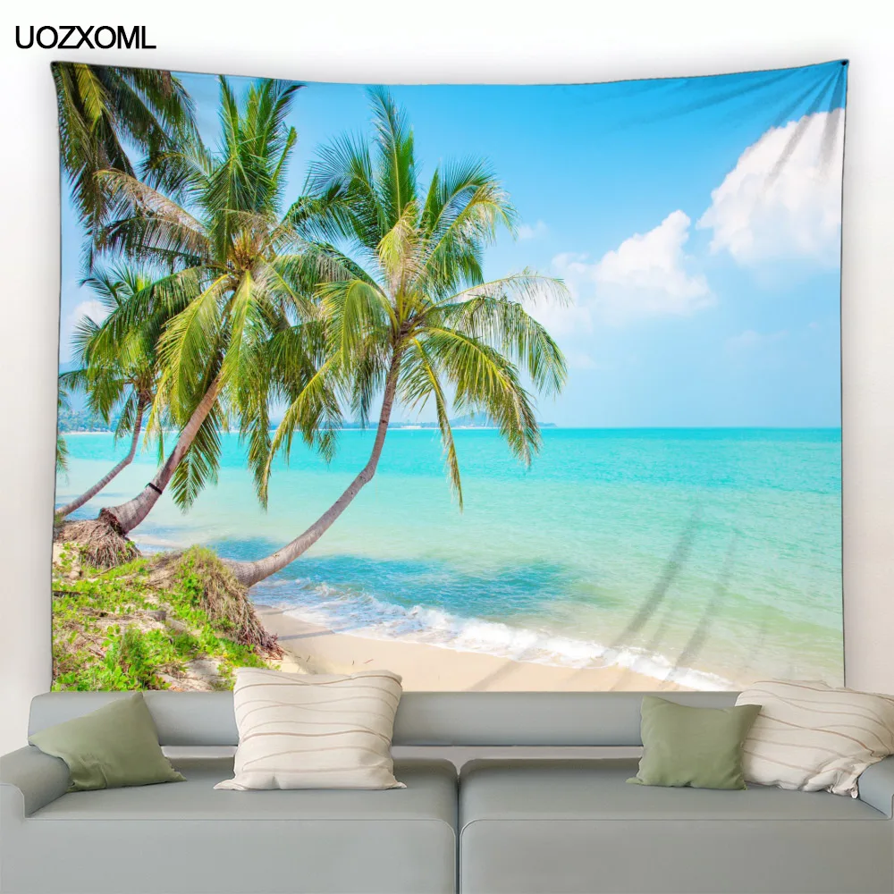 Island Beach Tapestry Tropical Coconut Trees Ocean Hawaiian Nature Scenery Garden Wall Hanging Home Living Room Bedroom Decor images - 6