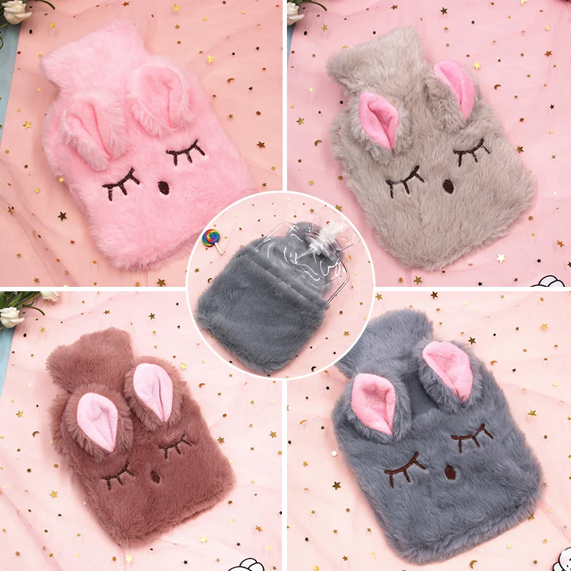 

Reusable Winter Warm Heat Hand Warmer PVC Stress Pain Relief Therapy Hot Water Bottle Bag with Knitted Soft Rabbit Cozy Cover