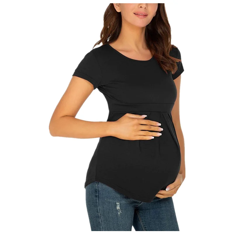 Maternity Tees Tops Summer Women Short Sleeve T Shirt Femme Round Collar Premama Clothing Prenancy Fashion Casual Solid T-Shirt