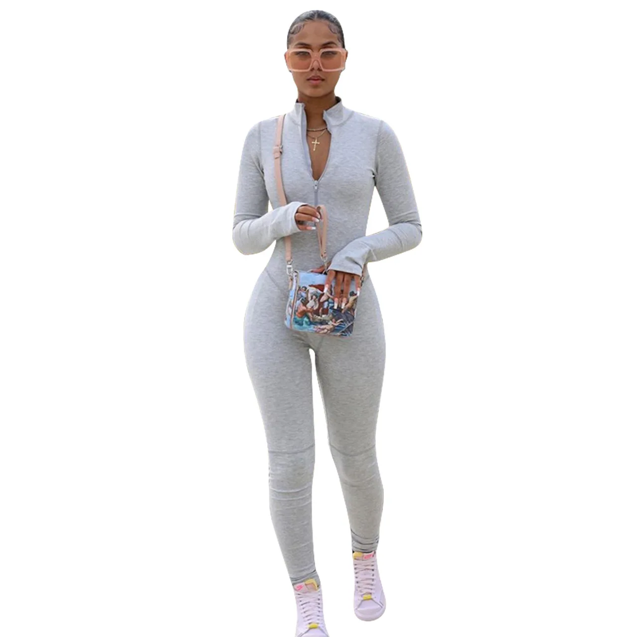 

Fashion Sports Long Sleeve Bodycon Jumsuits Women Plus Size Activewear Work Out Fitness Rompers Sexy One Piece Outfit