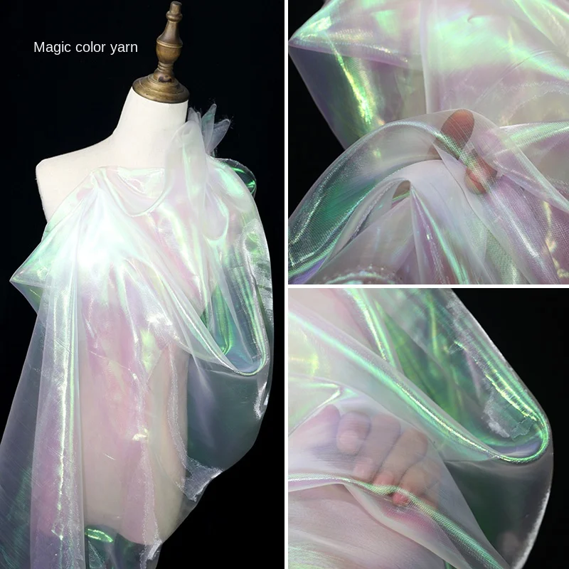 Magic Colored Gauze Organza Inspired Colorful Wedding Dress Gauze Laser Gradient Perspective Designer Fabric DIY Fabric.