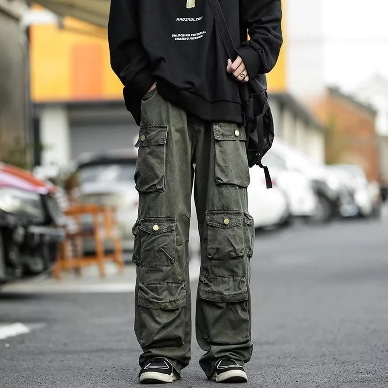 Брюки мужские с множеством карманов, рабочая одежда в японском стиле,модные брендовые свободные прямые повседневные Ретро штаны в стиле хип-хоп,весна