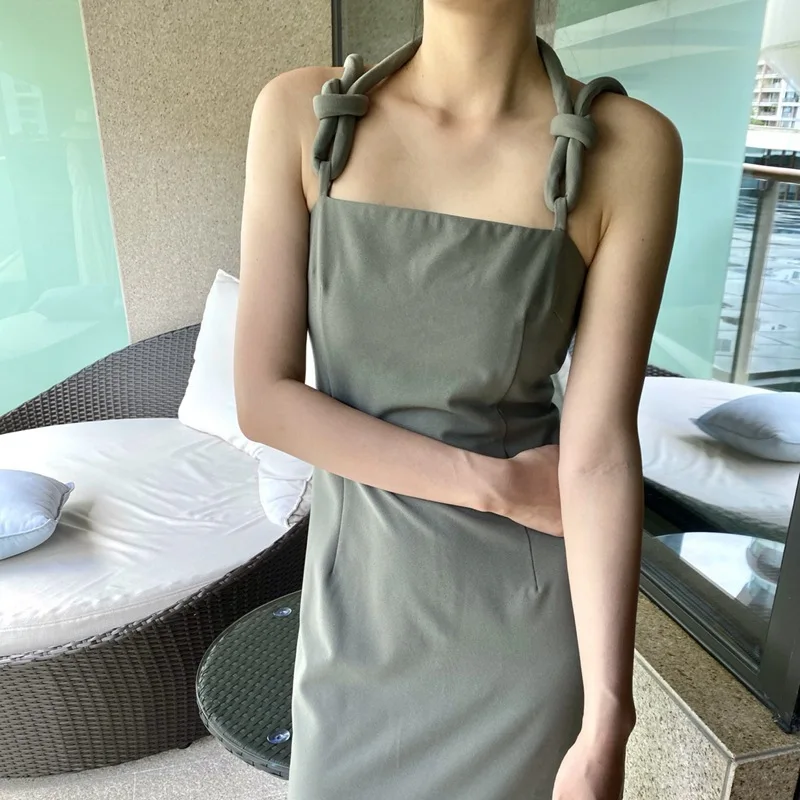 

Women's Knot Element Suspender Dress Commuting High Waisted Mid Length Dress