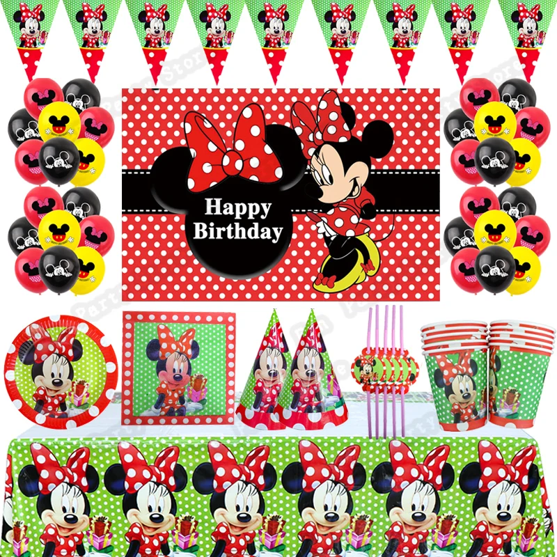 

Одноразовая посуда диснеевских Минни для вечевечерние НКИ, красная Минни Маус, детский воздушный шар для девочек, украшение для дня рождени...