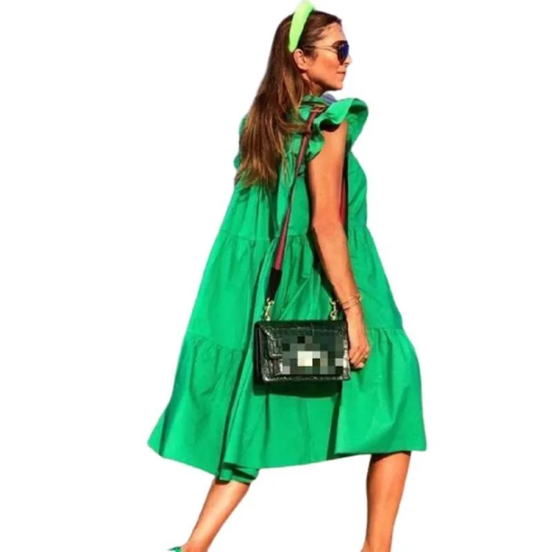 

2022 Z-ZOUX Women Dress Short Sleeve Pleated Long Dresses Fashion Bohemian Dress Solid Loose Summer Dresses Plus Size White