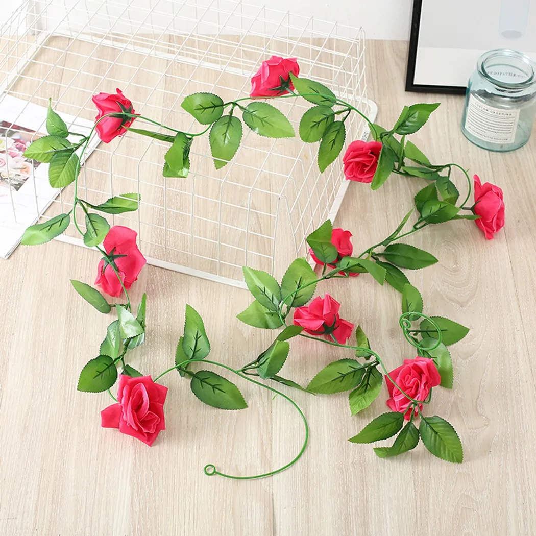 

Artificial Rose Garland Rattan Silk 9 Flowers 8Ft Artificial Silk Rose Flower Hanging Garland Wedding Garden Decor