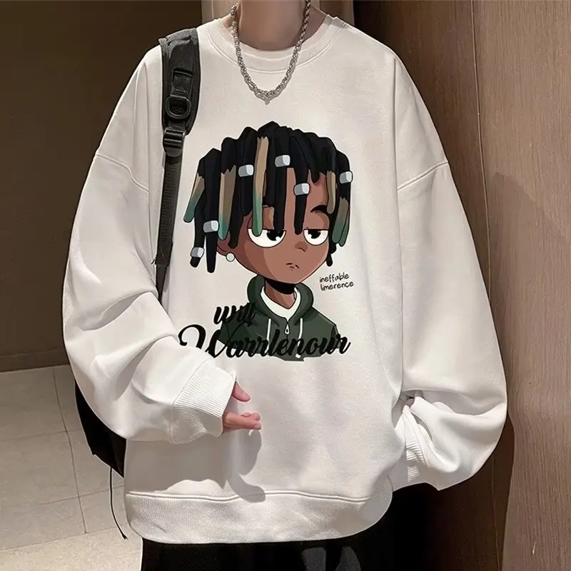 Autumn and Winter Plus size 25.00kg American Cartoon Print round Neck Hoodie Men's Heavy Bottoming Shirt Fashion Brand Inner...