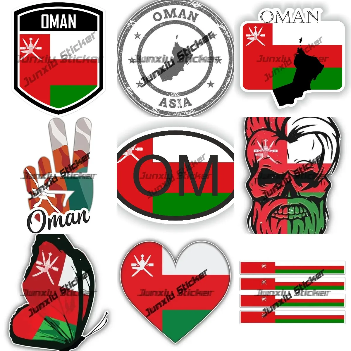 Наклейки с флагом Омана в полоску Азиатская эмблема Карта Код страны OM Овальная