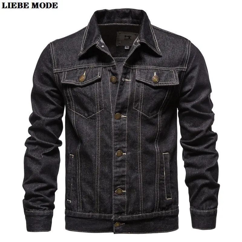 

New 2022 Cotton Denim Jacket Men Casual Black Blue Single Breasted Jeans Jacket Autumn Slim Fit Quality Mens Outerwear Plus Size