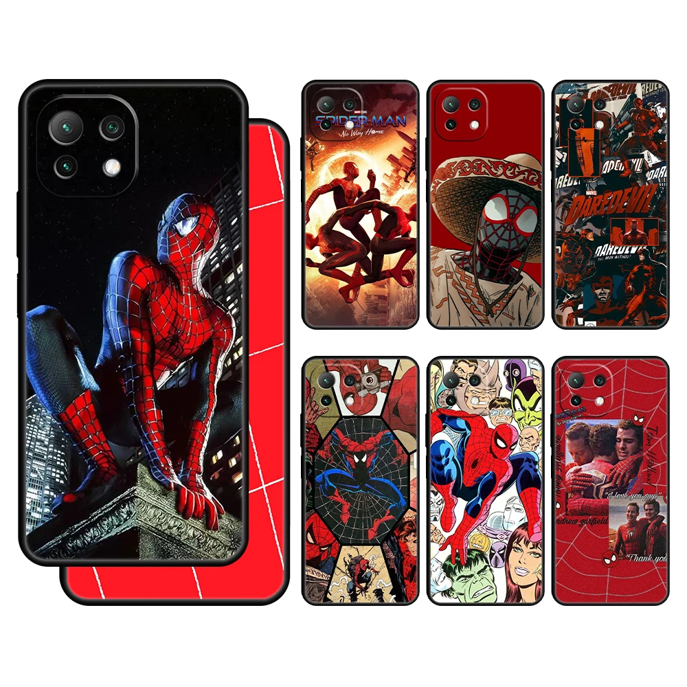 

Marvel Spiderman Red Case Cover for Xiaomi Mi 12 11 Lite 11T 9T 10T Note 10 K40 Pro K50 K40s Gaming Thin Armor Print Silicone