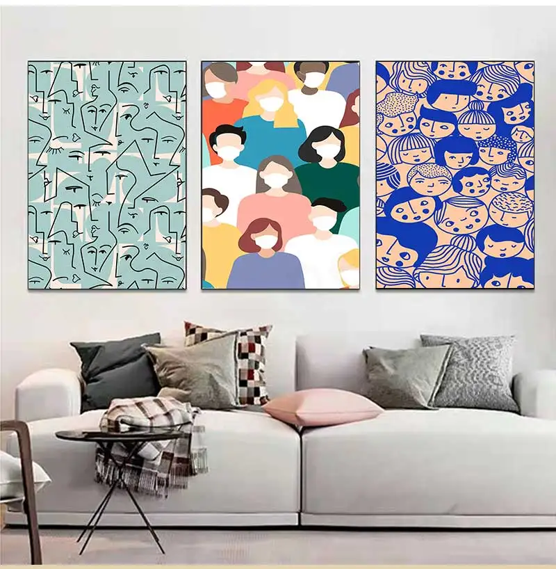 Абстрактная линия Рисование лица красочные картины на холсте настенные