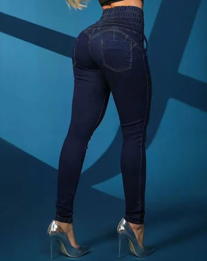 Grommet Eyelet Lace-Up High Waist Skinny Jeans 2023 New Fashion Women's Pants Elegant Trouser Casual Bottom