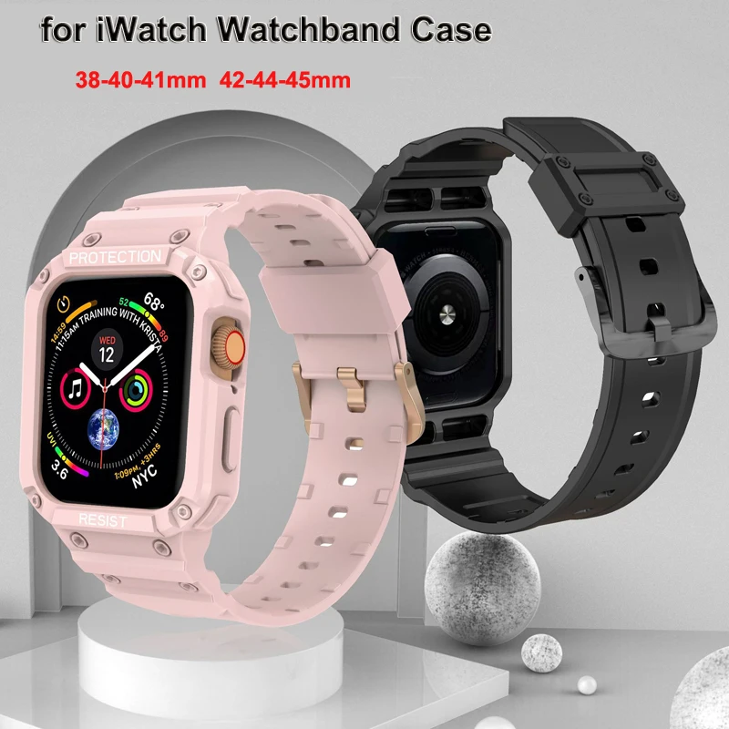 

Sport TPU Watchbands for Apple Watch 38mm 40mm 42mm 44mm Watch Band Strap for iWatch 1 2 3 4 5 6 7 SE Protective SiIicone Cover