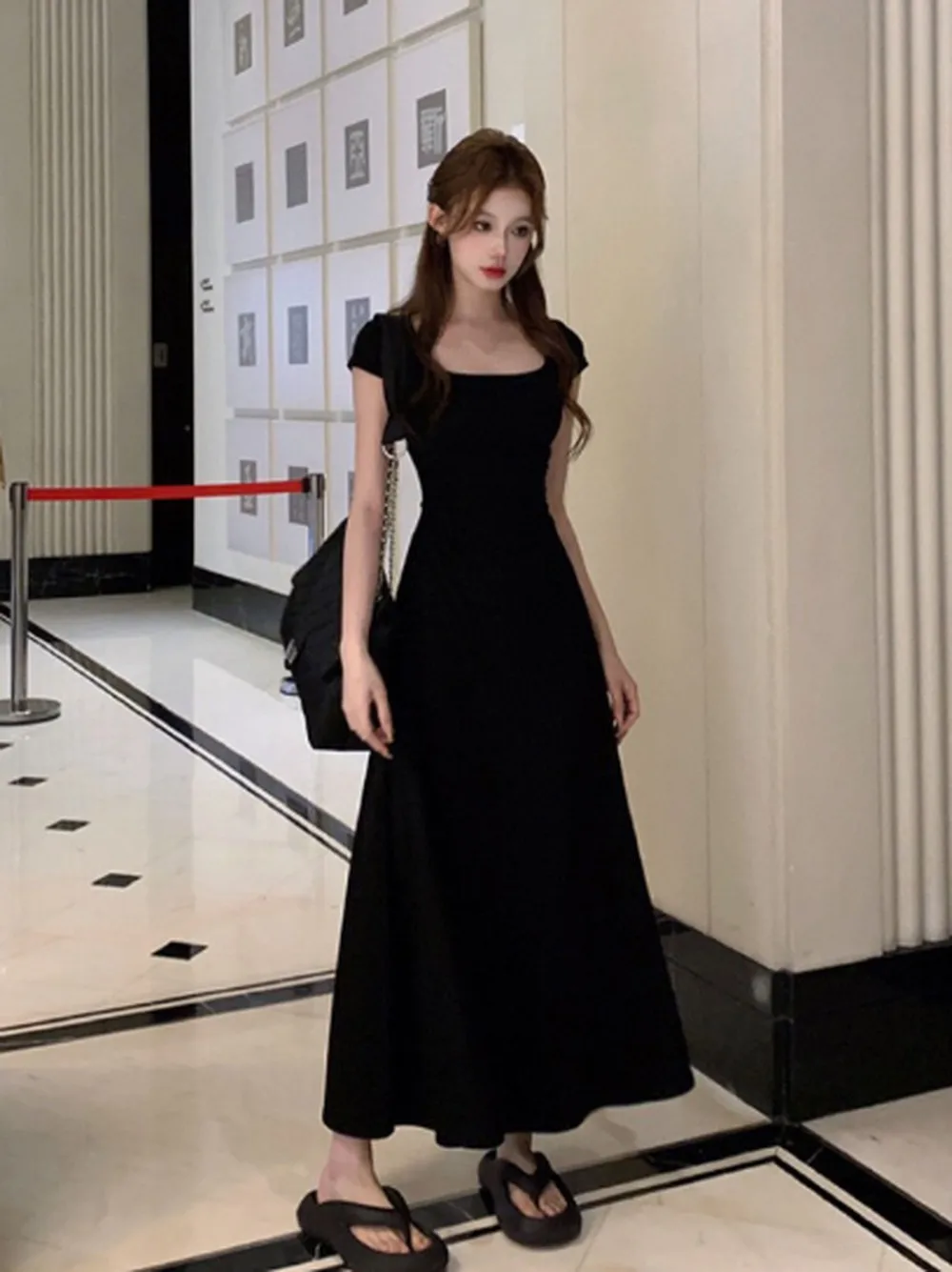 [Brich] Φ длинное платье с квадратным вырезом и бриллиантами (большой размер)