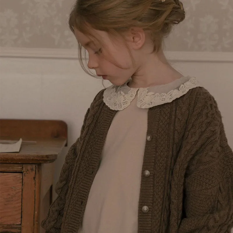 

Высококачественный брендовый однотонный кардиган HoneyCherry для девочек; Новая Осенняя кардиган ретро куртка; Вязаный свитер