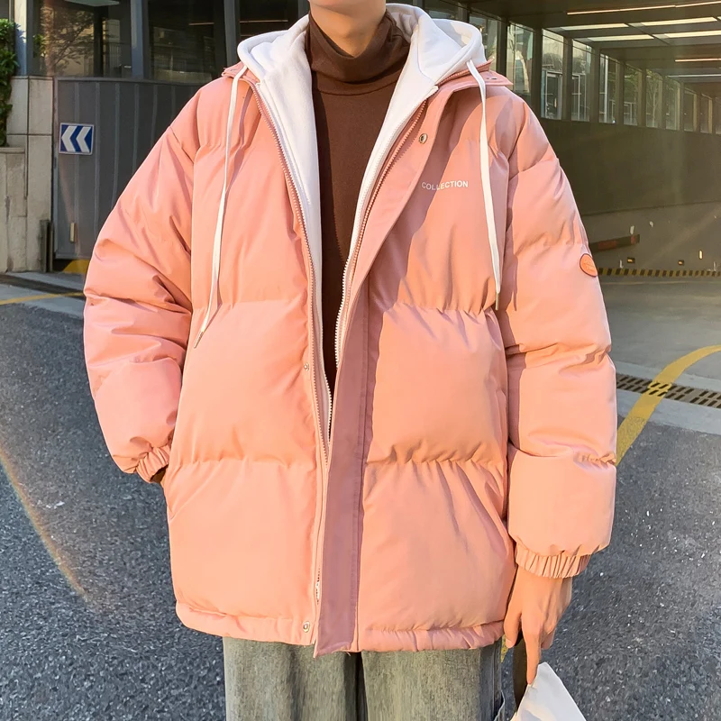 Winter Coat New Trend Loose Thickening Fake Two-piece Cotton-padded Couple Casual Warm Bread Clothes Men's Tops