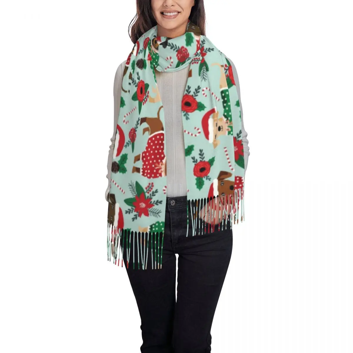 

Christmas Dog Rose Soft Cozy Cashmere Scarf Woven Wrap Womans Warm Shawl