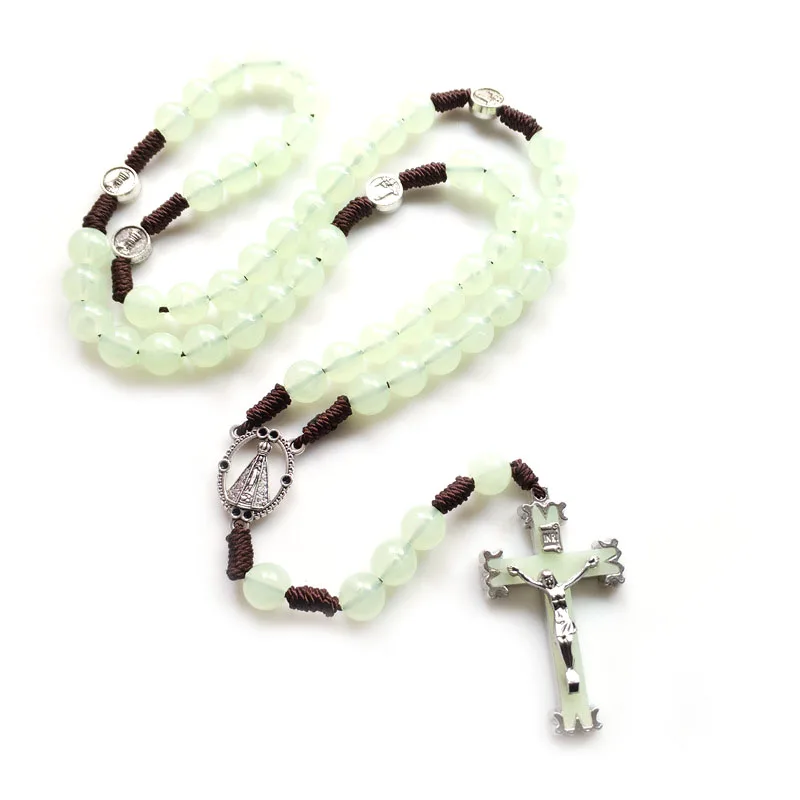 

QIGO Luminous Cross Catholic Rosary Necklace Long Big Beads Strand Necklace For Men Women Religious Jewelry
