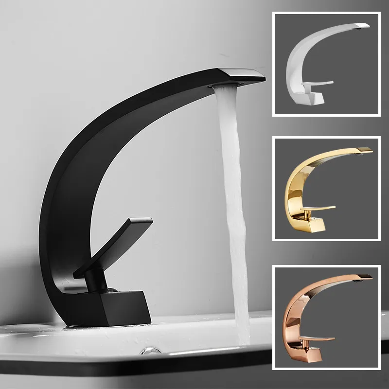 

Tuqiu Basin Faucet Modern Bathroom Mixer Tap Black/Gold Wash Basin Faucet Single Handle Hot and Cold Waterfall Faucet