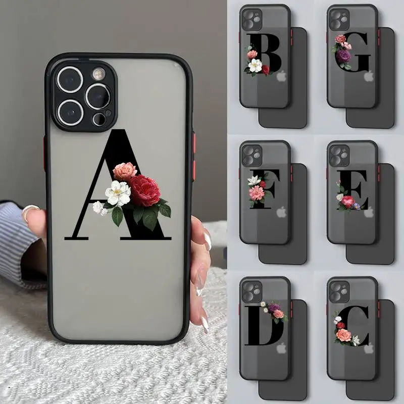 

Custom Floral Alphabet Font Letter Phone Case Matte Fundas Shell Cover For Iphone 6 6s 7 8 Plus Xr X Xs 11 12 13 Mini Pro Max