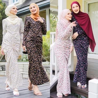 fashion print midi long sleeve dress muslim woman tunic abayas kebaya formal elegant summer outfits pleated dubai moroccan aid
