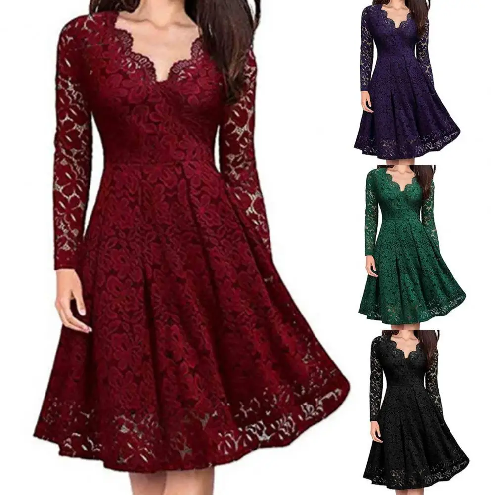

Midi Dress Long Sleeve A-line Floral Pattern Dress Slim Dress Autumn Winter A-line Solid Color Formal Dress for Prom