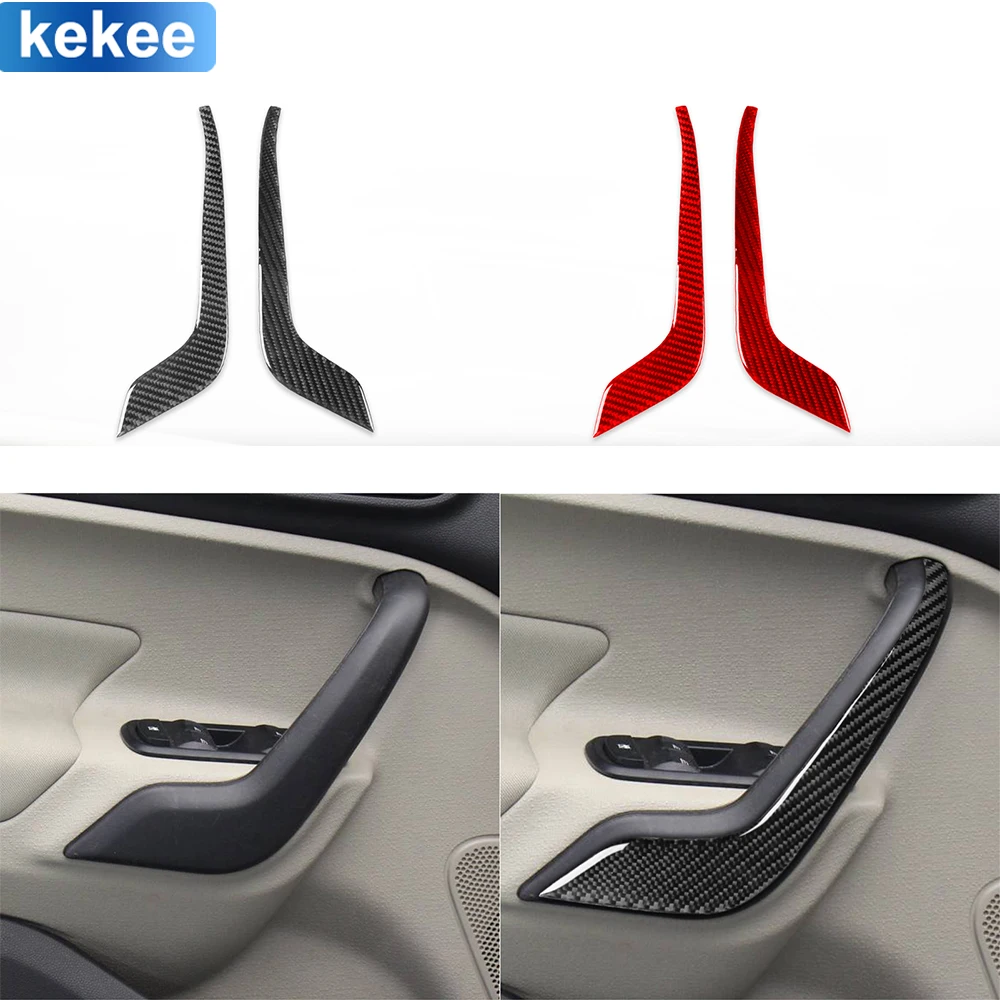 

For Ford Fiesta 2011-2019 Door Side Armrest Panel Trim Strip Cover Real Carbon Fiber Sticker Car Interior Moulding Accessories