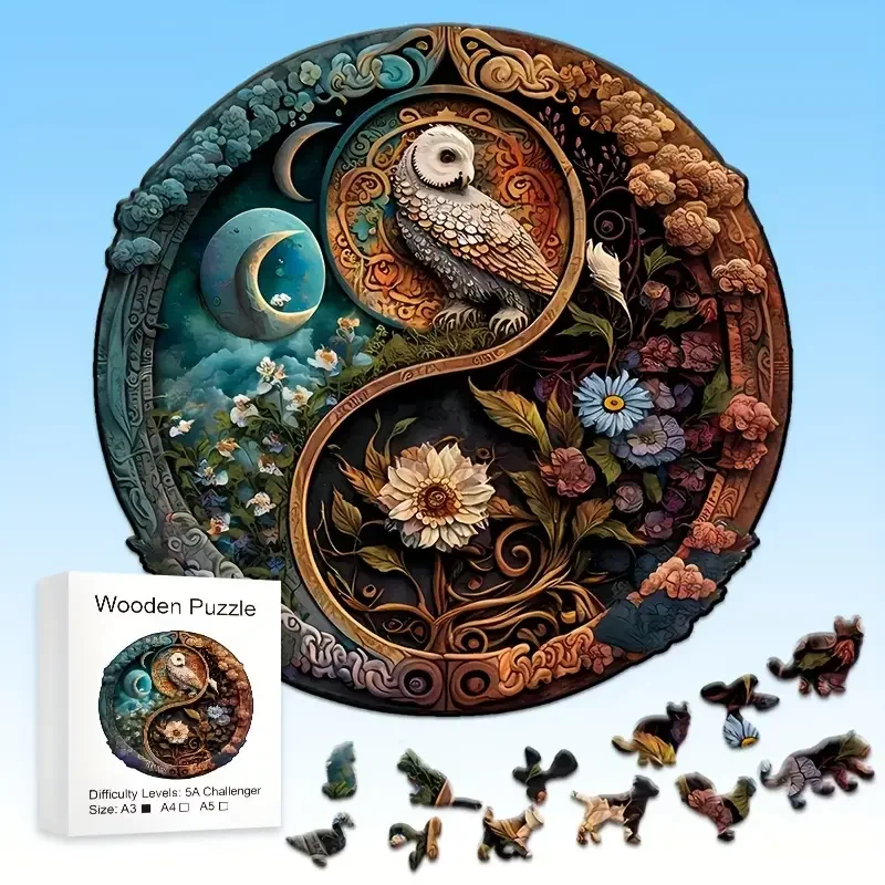 Yin-Yang Wooden Puzzle for Adults Kids, Uniquely Irregular Animal Shaped Jigsaw Puzzles 1