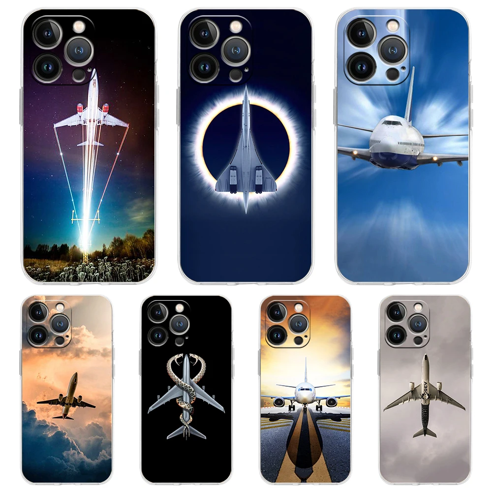 

Aircraft Plane Airplane Transparent Phone Case Cover for iPhone 14 13 12 11 Pro Max X XR 8 7 Plus SE 2020 XS Max Soft TPU Shell