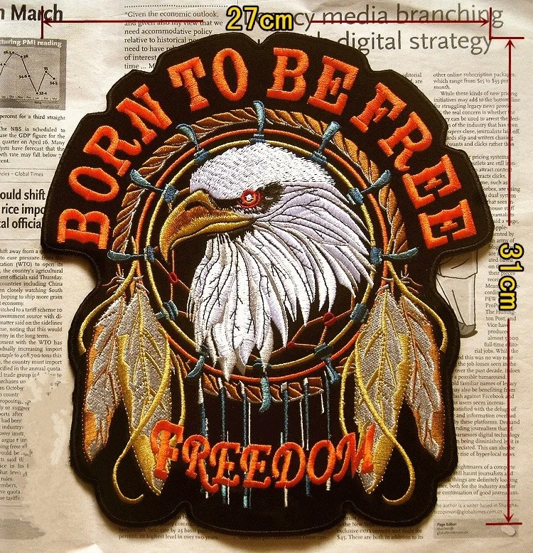 

Мотоциклетные Клубные вышитые байкерские нашивки FREEDOM Eagle, 31 см * 27 см, большая нашивка для мотоциклетной куртки, жилета, высокое качество