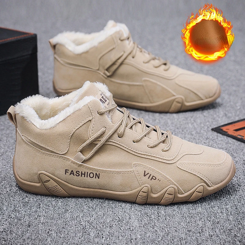 

Snow Working Short Boots Men Winter Plush Warm Comfortable British Style Thick Soles Anti Slip Cotton Shoes Trendy Casual Shoes
