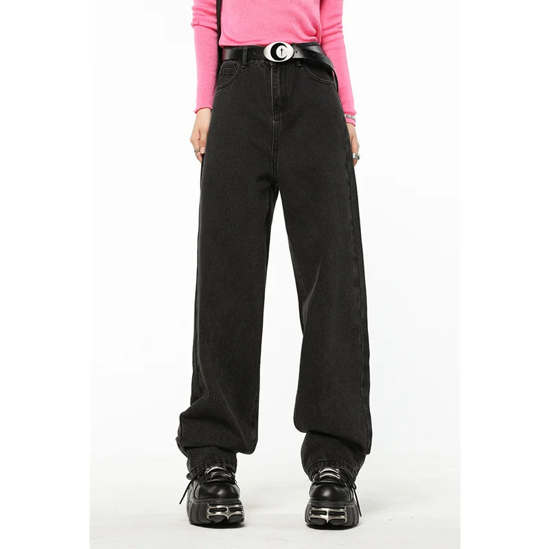 

2023Casual slim-fit pants, Vintage High Waist Women Black Jeans Korean Fashion Streetwear Wide Leg Jean Female Denim Trouser St