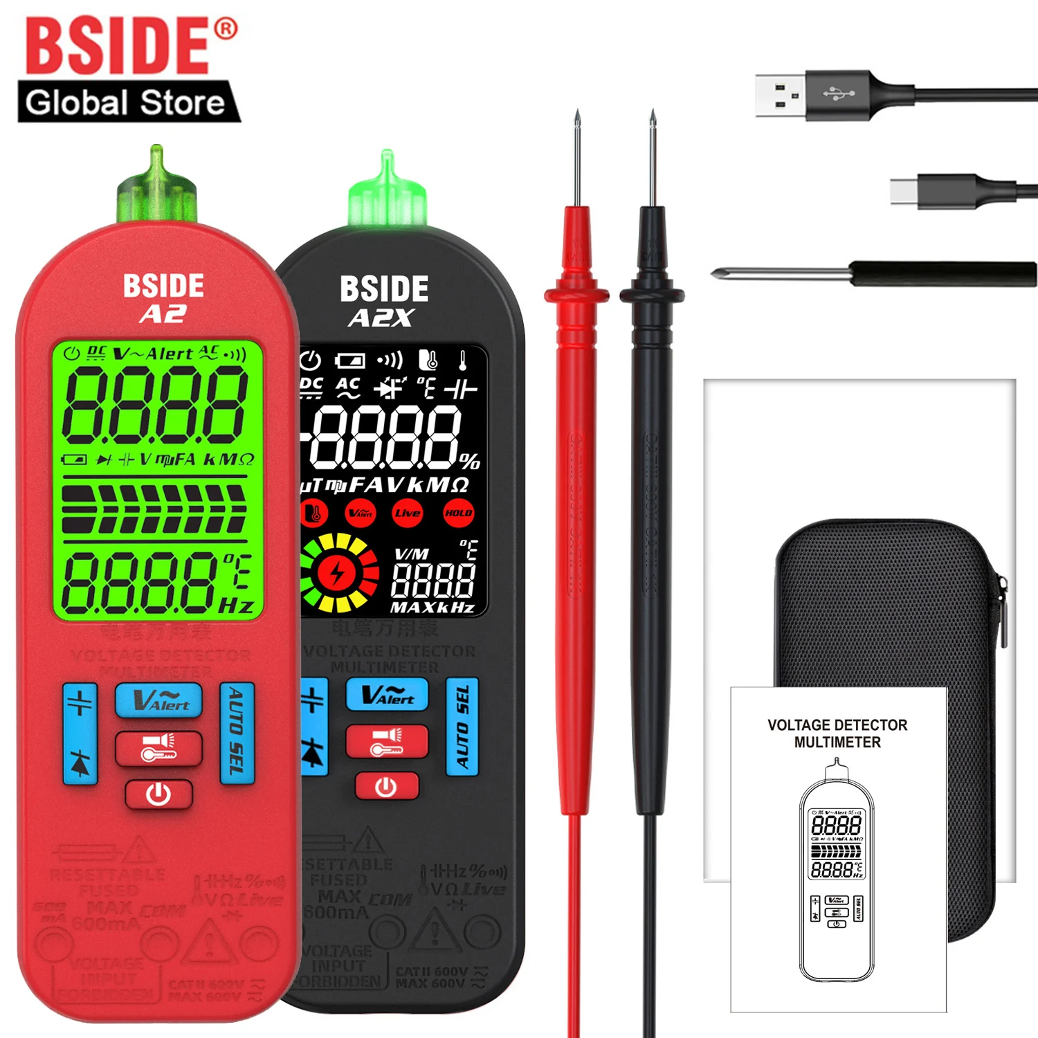 

Цифровой USB-тестер BSIDE, Бесконтактный смарт-мультиметр в виде ручки с точкой прерывания переменного тока, электронный инструмент для проверки бесконтактного напряжения