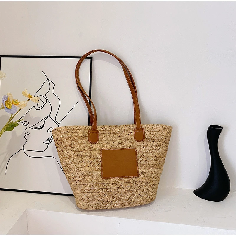 

Повседневная вместительная сумка-тоут из ротанга, летняя дизайнерская женская сумка, Пляжная соломенная сумка, Женская дорожная большая сумка через плечо в виде корзины