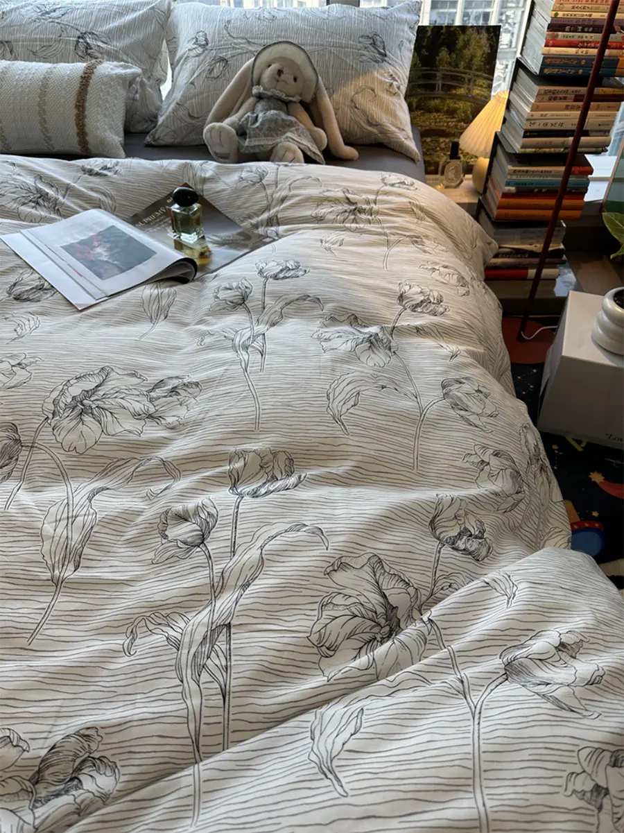 

Модный крутой цветочный черный комплект постельного белья, двуспальный полный двуспальный Королевский необычный дизайн, хлопковый домашний текстиль, простыня, подушка, пододеяльник