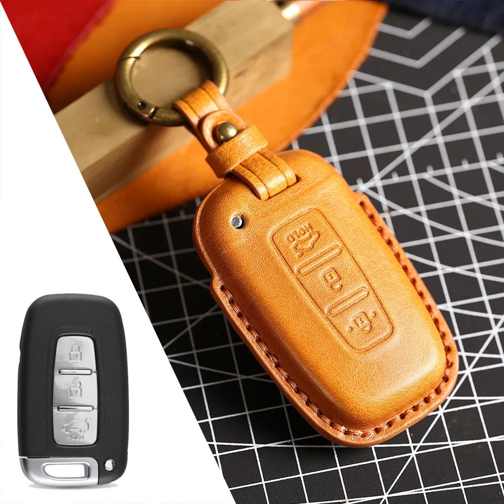 

Luxury Leather 3/4 Button Car Key Case Cover For Hyundai Genesis Coupe Sonata Ix35 For Kia Forte Sportage K2 K5