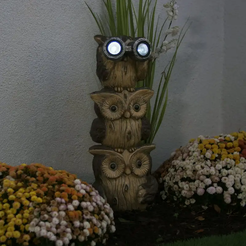 

x 25" Stacked Owls Statue with LED Lights, Brown