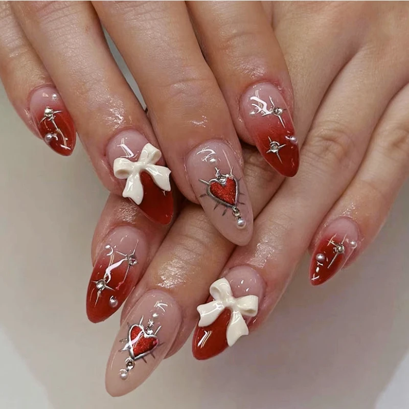 Черная линия бант белая звезда ореол окрашивание бусина 3D жемчуг накладные ногти