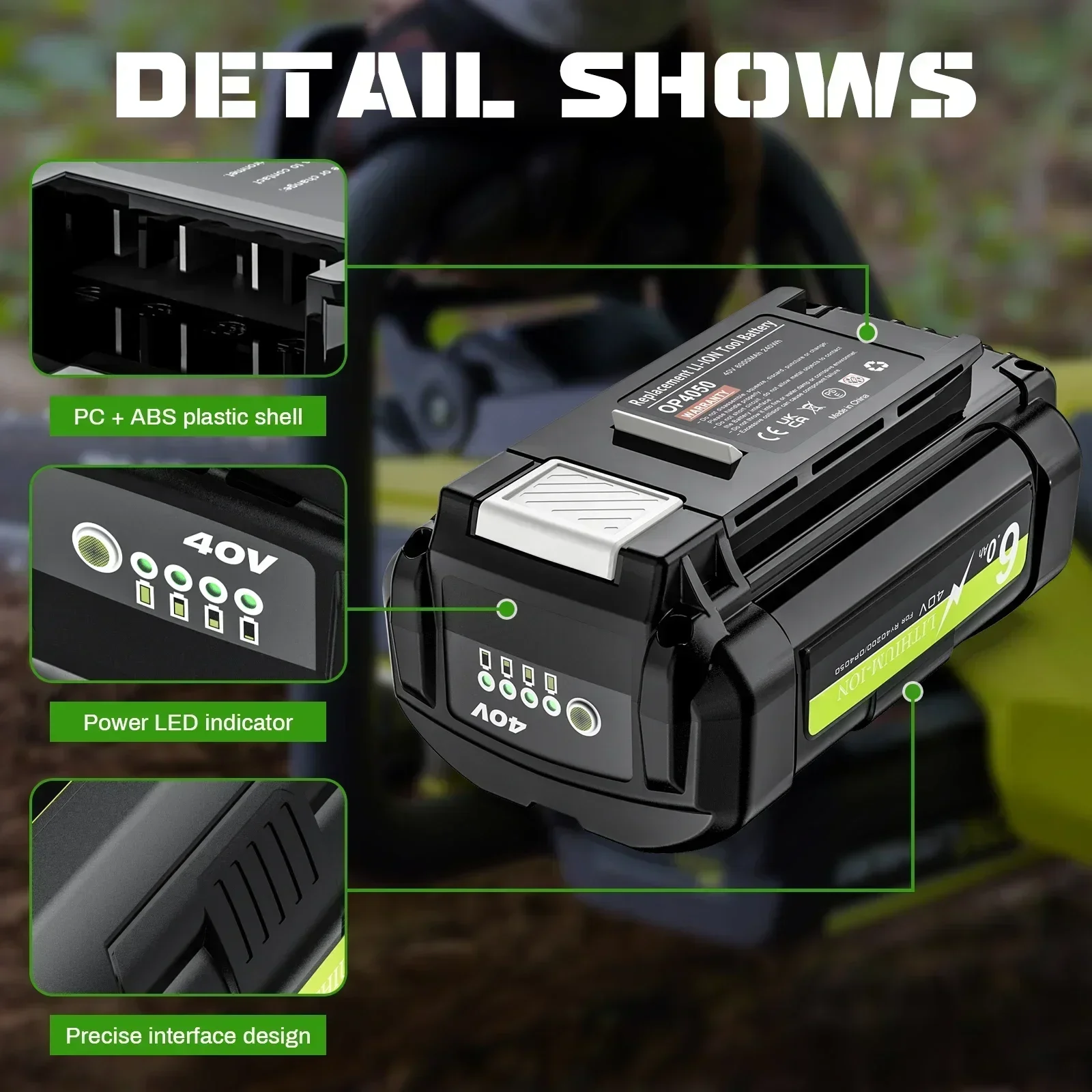 Литий-ионный аккумулятор 40 В 6000 мАч для Ryobi OP4040 OP4026 OP4030 OP4050 OP4060A OP40201 OP40301 коллекция