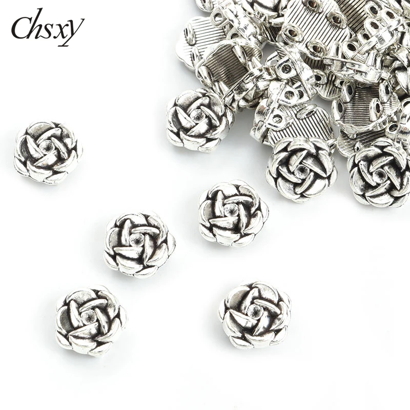 

15pcs 3D Rose Camellia Flower Metal Beads Charm Antique Silver Color Alloy Spacer Bead for DIY Making Necklace Bracelets Pendant