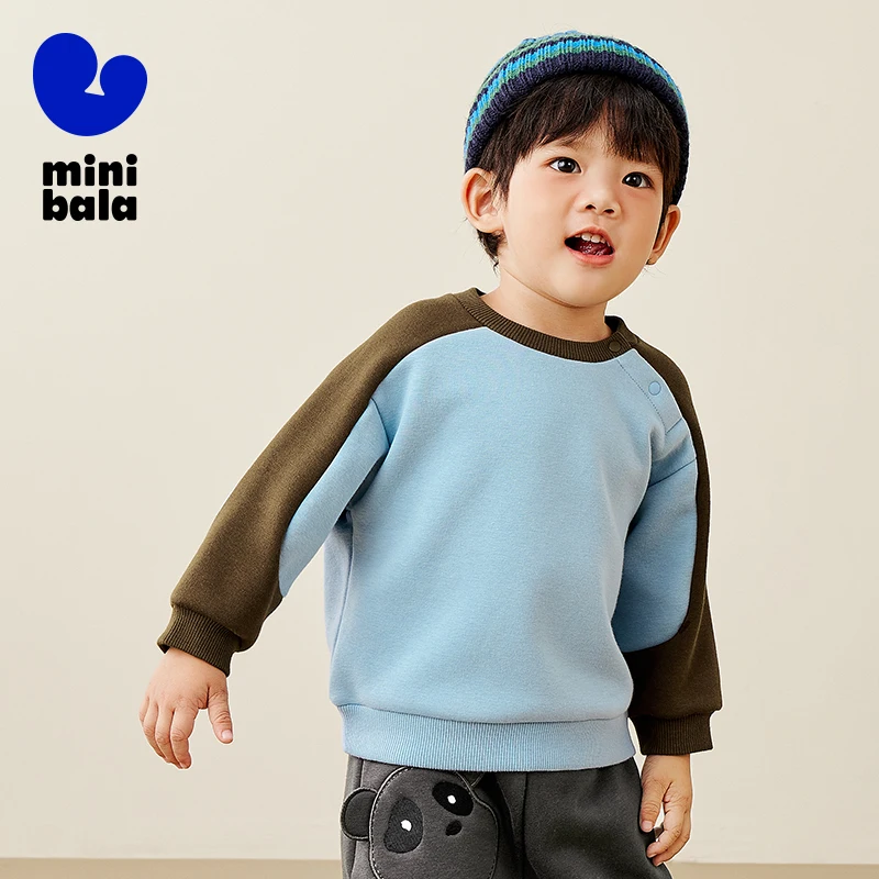 Mini Bala Long-Sleeved Tops for Boys and Girls 2024 New Winter Styles with Fleece-Lined Sweater