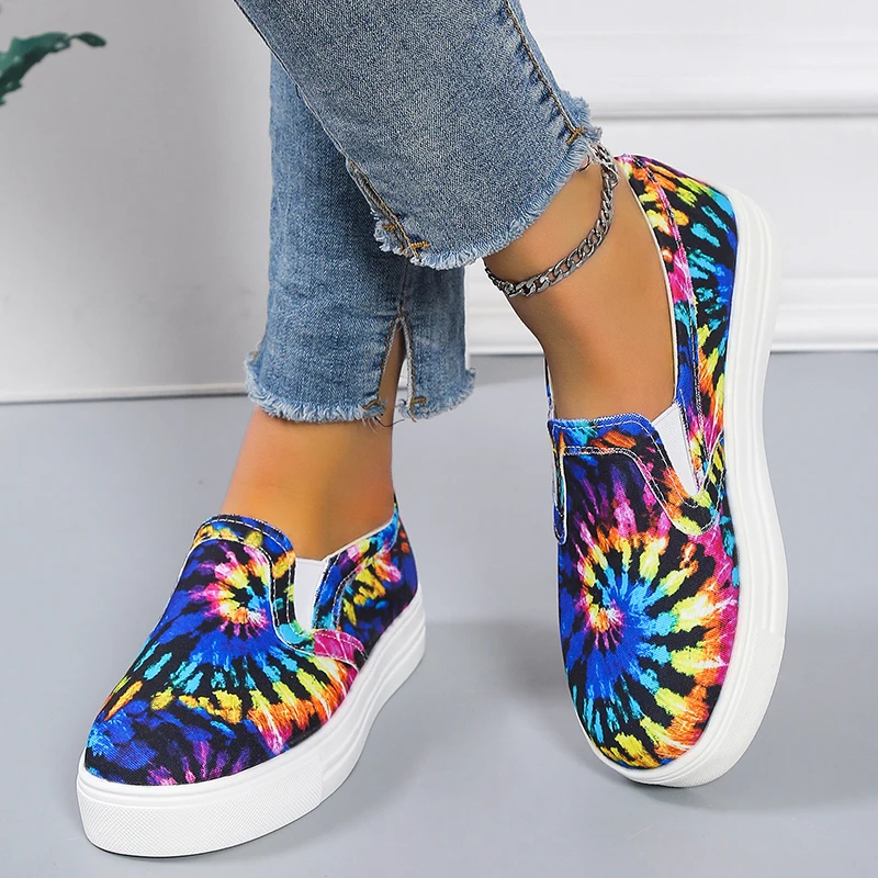

Women Flats 2022 Plus Size Fashion Graffiti Flat Shoes Women Low Cut Slip-on Casual Shoes Ladies Canvas Loafers Zapatillas Mujer
