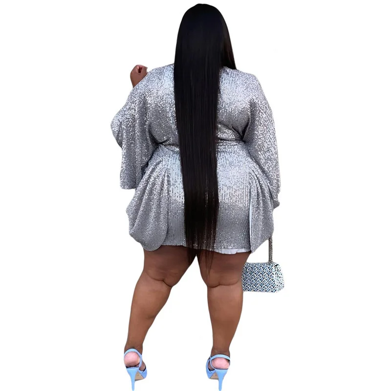 Plus Size New Party Dresses for Women Wholesale n Neck Long Sleeve Solid Sexy Mini Dress Club Outfits Fall Cl 3xl 4xl 5xl 6xl