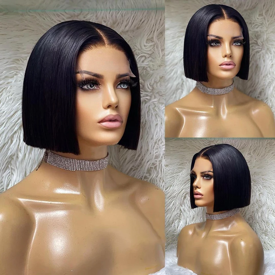 Straight Human Hair Wigs Short Bob Wigs Brazilian Remy Bob Wig 4X4x1 Lace Closure Wig For Black Women Pre Plucked With Baby Hair