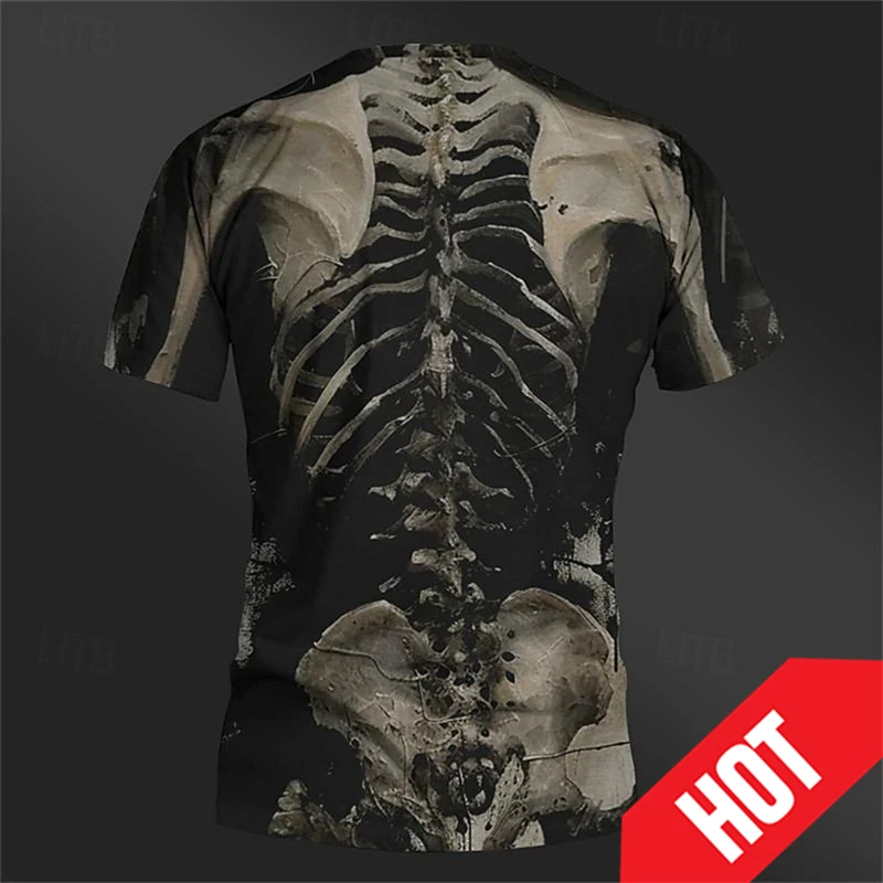 Skull Skeleton Retro Vintage 3D Printed T-Shirt Men Sports Fitness T Shirt Short Sleeve Crew Neck Y2k Helloween Costume