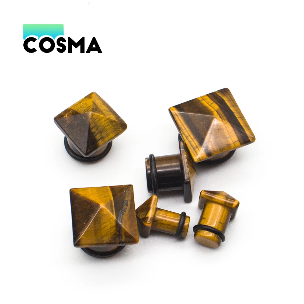 

COSMA 1 Pair Craft Stone Pyramid Ear Wide Personality Trend Tiger Eye Stone Ear Expander Body Piercing Jewelry