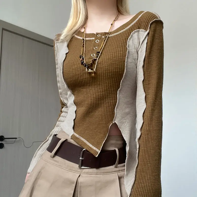 2023 Plain Woman T-shirt Grunge Slim Clothing Coquett Y 2k Harajuku Funny Top for Women Long Sleeve Tshirt Korean Style Xxl Tee